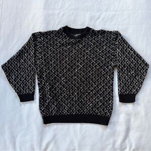 Vintage black and white patterned slouchy knit sweater